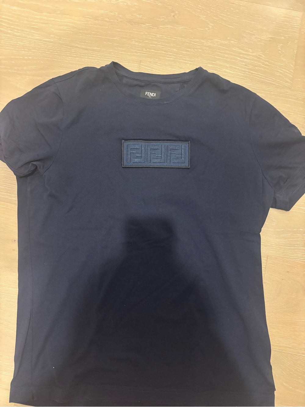 Fendi Men's Dark Blue Logo Patch Short Sleeve Tee